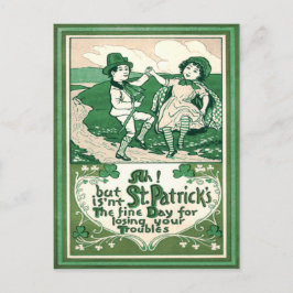 Cartão Postal Lindo Leprechaun de Trevo Dançando Crianças