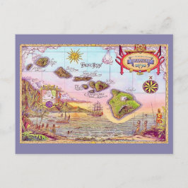 Cartão Postal Lindo Mapa Postal das Ilhas Havaianas