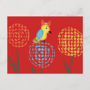 Cartão Postal Lindo Minimalista Pequeno Pássaro Amarelo Arte Doo