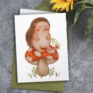 Cartão Postal Lindo Ouriço em Aquarela em um Aniversário de Cogu