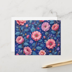 Cartão Postal Lindo padrão floral rosa