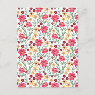 Cartão Postal Lindo padrão floral vintage rosa e amarelo