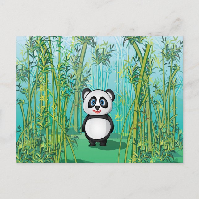 Cartão Postal Lindo Panda bebê na floresta de bambu (Frente)
