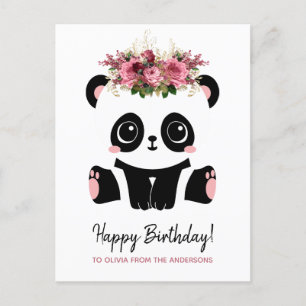 Cartão Postal Lindo panda Feliz Aniversário personalizado 