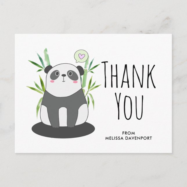 Cartão Postal Lindo Panda Preto e Branco em Bambu Obrigado (Frente)