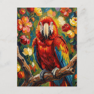 Cartão Postal Lindo Papagaio Arara em Impasto   Mantendo Contato
