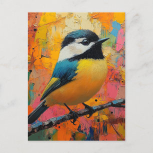 Cartão Postal Lindo passarinho colorido no galho