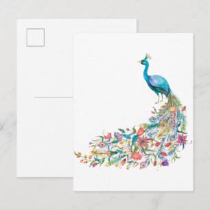Cartão Postal Lindo pavão azul aquarela I