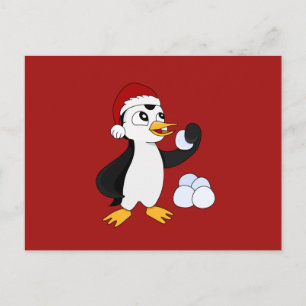 Cartão Postal Lindo pequeno pinguim de Natal com um floco de nev