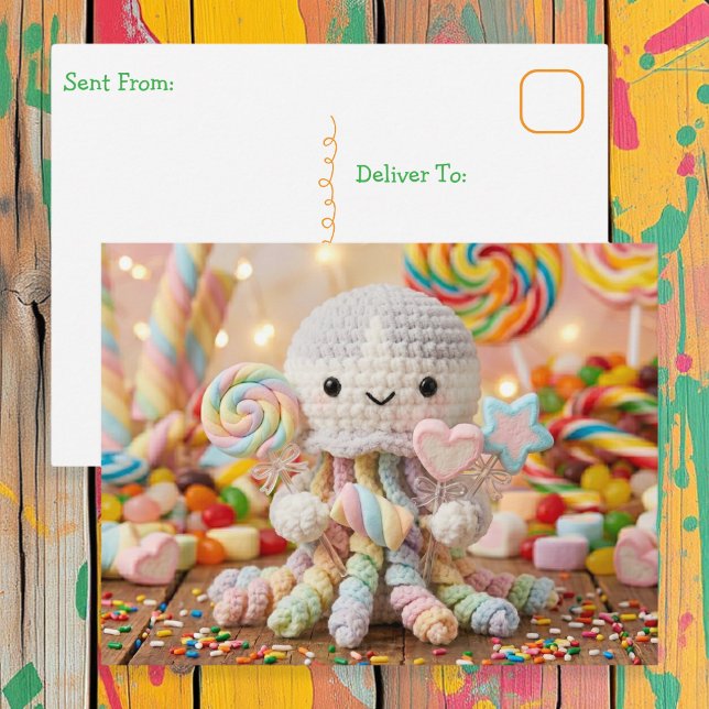 Cartão Postal Lindo polvo de croché e Terra dos Doces (Criador carregado)