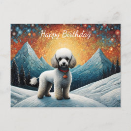 Cartão Postal Lindo Poodle Montanha Nevada Feliz Aniversário