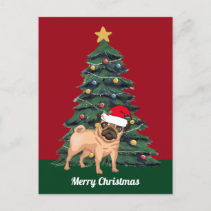 Cartão Postal Lindo Pug de Natal com Chapéu de Papai Noel Person