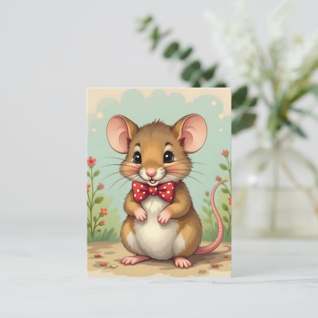 Cartão Postal Lindo rato adorável com gravata (Em pé/Frente)