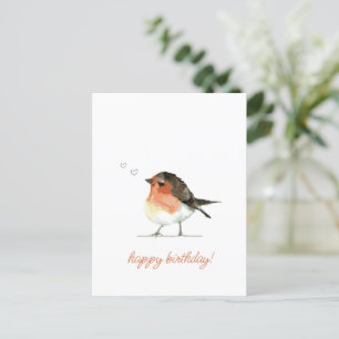 Cartão Postal Lindo Robin Laranja - Simples Aniversário Elegante