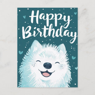 Cartão Postal Lindo Samoyed Feliz Aniversário