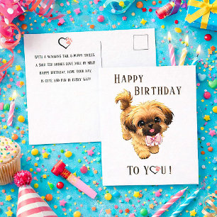 Cartão Postal Lindo Shih Tzu Feliz Aniversário Cachorrinho Cartã
