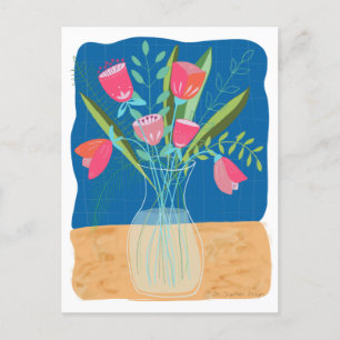 Cartão Postal Lindo tulipa floral rosa