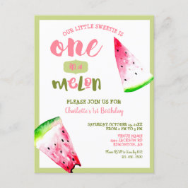 Cartão Postal Lindo Um em um Melão 1º Aniversário Rosa Verde