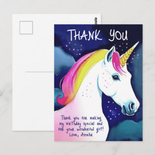 Cartão Postal Lindo Unicórnio Estrelas Mágicas Menina Aniversári