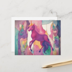 Cartão Postal Lindo Unicórnio Roxo