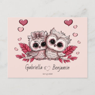 Cartão Postal Lindos Amantes de Coruja de Desenho Animado Coraçã
