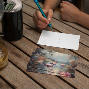 Cartão Postal lindos flamingos de pintura botânica de vintagem