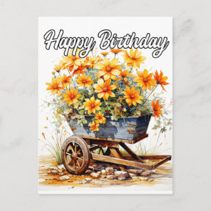 Cartão Postal Lindos Flores Frescas Feliz Aniversário