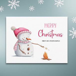 Cartão Postal Lindos Marshmallows de Natal do Boneco de Neve Ros