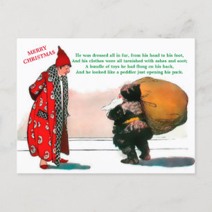 Cartão Postal Lindos Papais noeis de Vintage em Peles Arte Muito