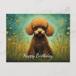 Cartão Postal Lindos Poodle Flor Prado Feliz Aniversário