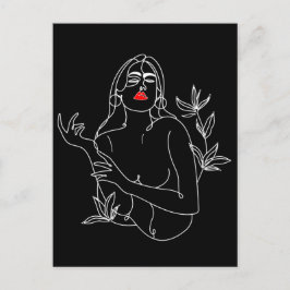 Cartão Postal Line Art illustration. Femme en noir et blanc