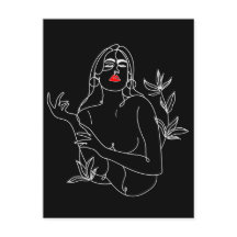 Line Art illustration. Femme en noir et blanc