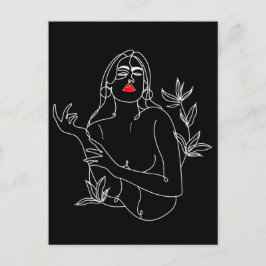Cartão Postal Line Art illustration. Femme en noir et blanc