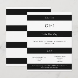 Cartão Postal Linear Chic Black And White Stripes Baby Invite