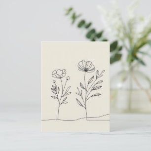 Cartão Postal Lineart - Flores Minimalistas