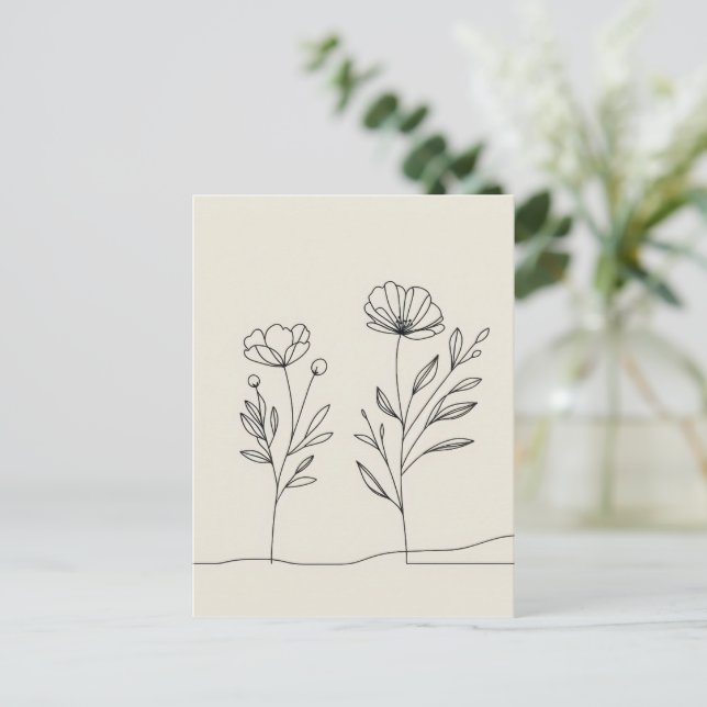 Cartão Postal Lineart - Flores Minimalistas (Em pé/Frente)