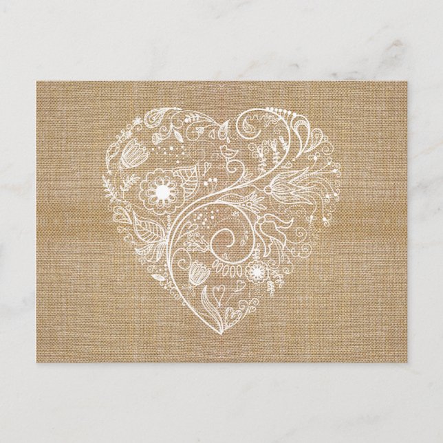 Cartão Postal Linen burlap flower heart (Frente)
