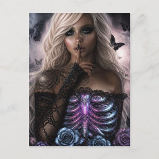 Cartão Postal Lingerie Preta Sexy Ossos Borboletas Senhora Gótic