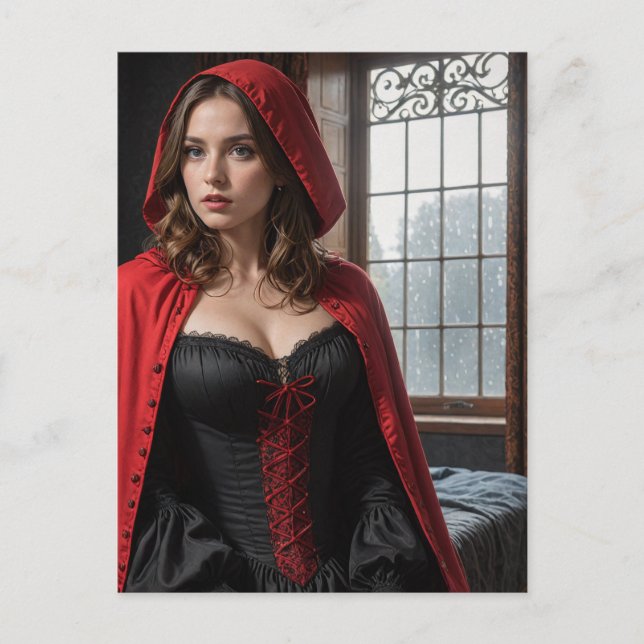 Cartão Postal Lingerie sexy preto e vermelho loiro (Frente)