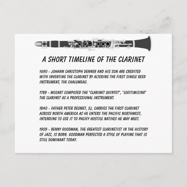 Cartão Postal Linha Cronológica Clarinet (Frente)