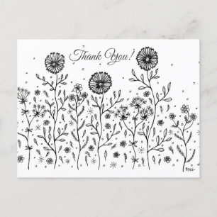 Cartão Postal Linha de Arte de Flor de Prado Obrigado!