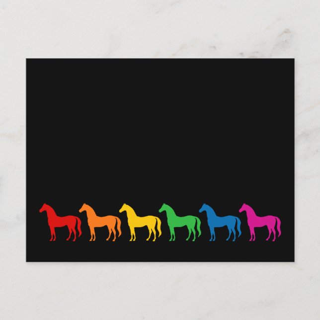 Cartão Postal Linha de Cavalos Coloridos do Arco-Íris (Frente)