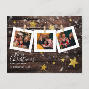 Cartão Postal Linha de Foto Pegada   Feriado de Natal Dourado e 