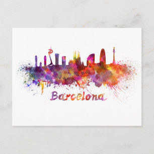 Cartão Postal Linha do horizonte de Barcelona em aquarela