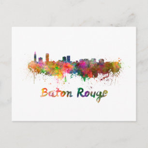 Cartão Postal Linha do horizonte de Baton Rouge em aquarela