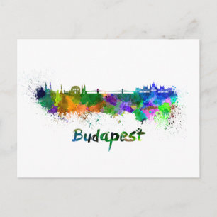Cartão Postal Linha do horizonte de Budapeste em aquarela