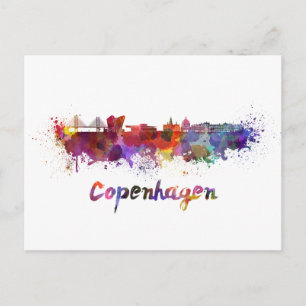 Cartão Postal Linha do horizonte de Copenhaga em aquarela