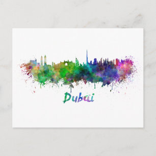 Cartão Postal Linha do horizonte de Dubai em aquarela
