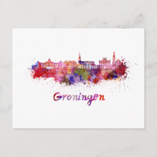 Cartão Postal Linha do horizonte de Groningen em aquarela