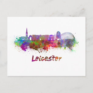 Cartão Postal Linha do horizonte de Leicester em aquarela